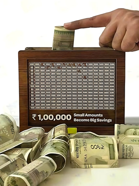 Wooden Money Saving Box (₹100,000 INR Capacity)