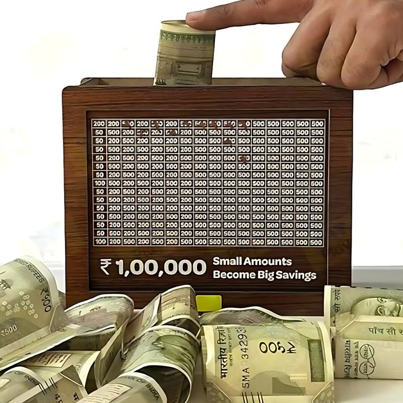Wooden Money Saving Box (₹100,000 INR Capacity)
