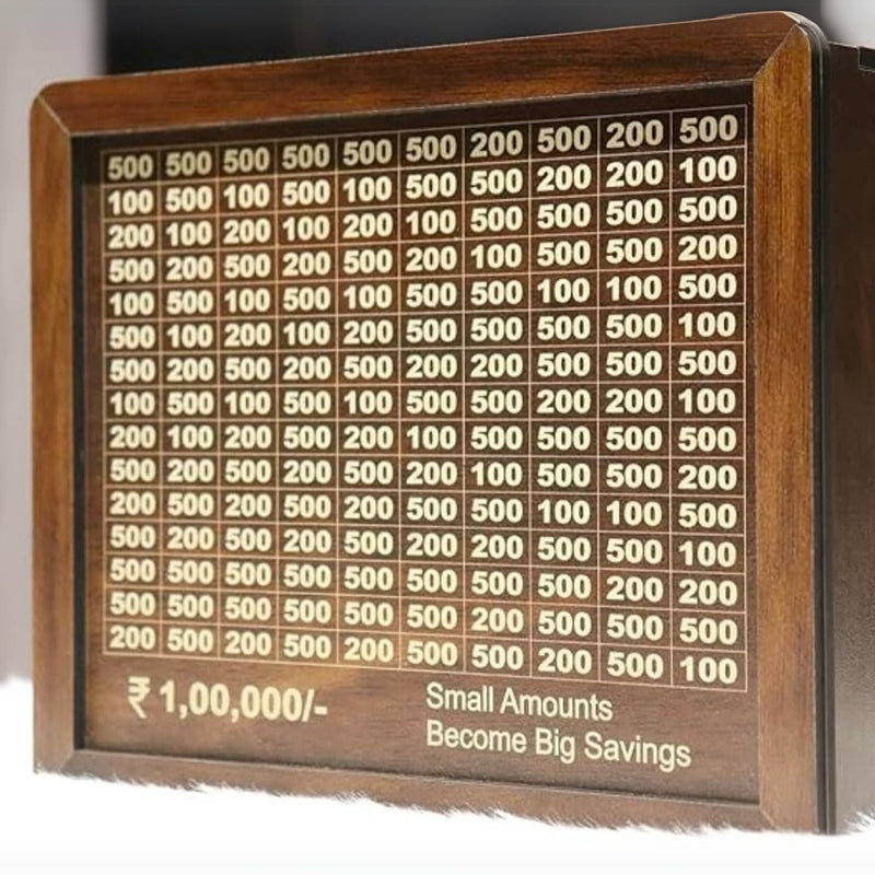 Wooden Money Saving Box (₹100,000 INR Capacity)