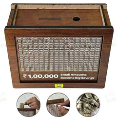 Wooden Money Saving Box (₹100,000 INR Capacity)