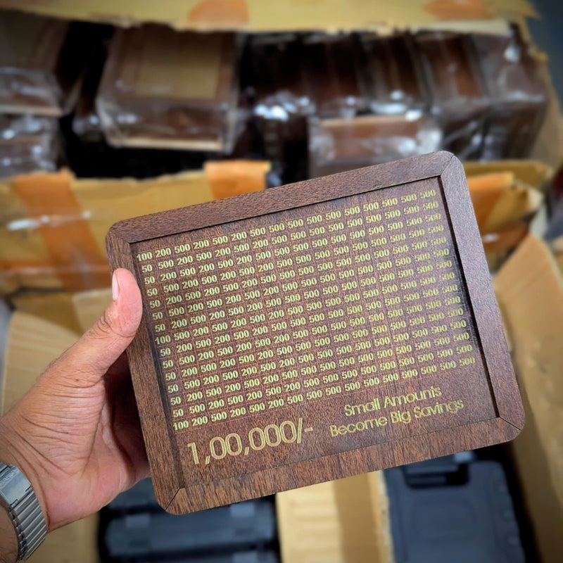 Wooden Money Saving Box (₹100,000 INR Capacity)