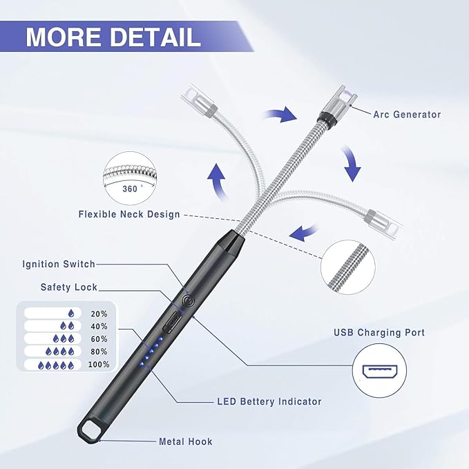 Premium Plasma Arc Lighter – Windproof, USB Rechargeable, Dual Arc Flameless Electric Lighter