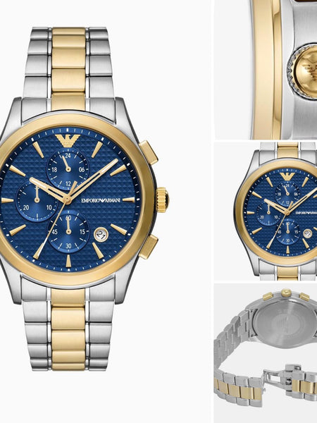 Empo.rio Arman.i Stainless Steel Analog Blue Dial Men Watch-Ar11579, Multi-Color Band