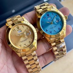 Rol.ex Arabic numerals date-day golden watch