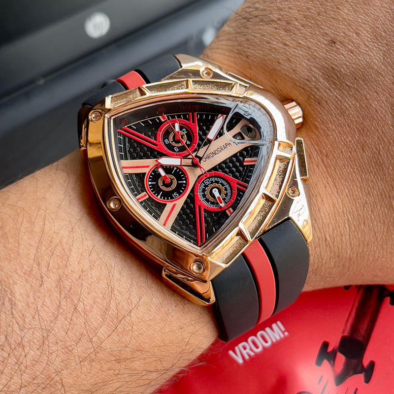 Lam.borghini Rose Gold Triangle Bezel Chronograph(quartz)