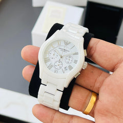 Emp.orio Arm.ani white strap men quartz