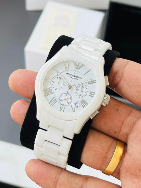 Emp.orio Arm.ani white strap men quartz