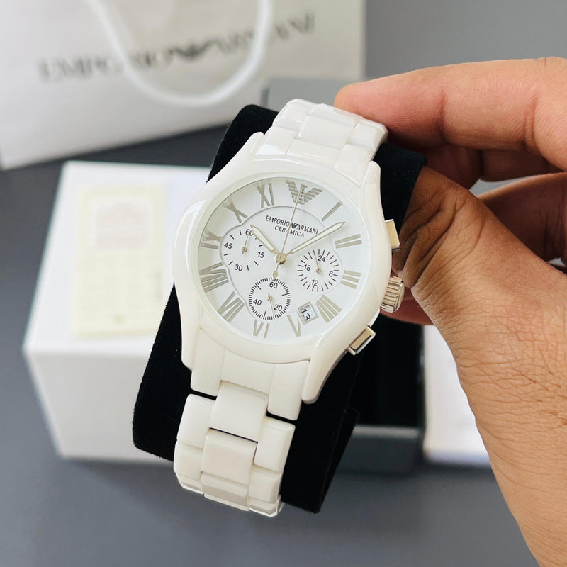 Emp.orio Arm.ani white strap men quartz