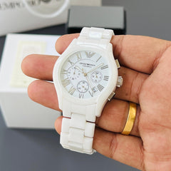 Emp.orio Arm.ani white strap men quartz