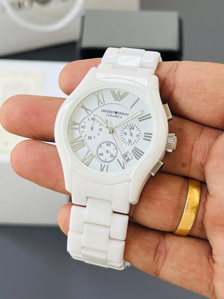 Emp.orio Arm.ani white strap men quartz