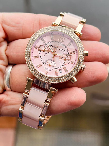 Micha.el Ko.rs MK Women's Parker Crystal Rose Gold and Pink 39mm Plum Tone Watch quartz movement