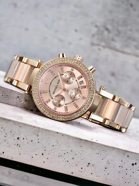 Micha.el Ko.rs MK Women's Parker Crystal Rose Gold and Pink 39mm Plum Tone Watch quartz movement