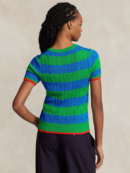 RAL.PH LAUR.EN Striped Cable Short-Sleeve JUMPER