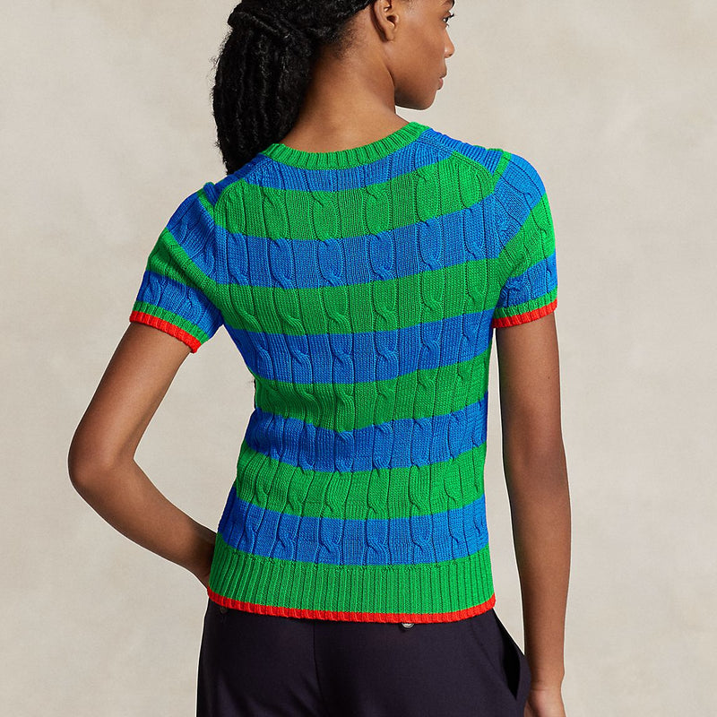 RAL.PH LAUR.EN Striped Cable Short-Sleeve JUMPER