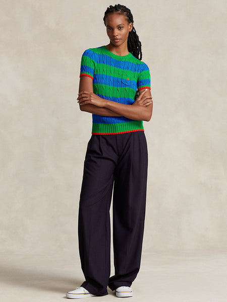 RAL.PH LAUR.EN Striped Cable Short-Sleeve JUMPER