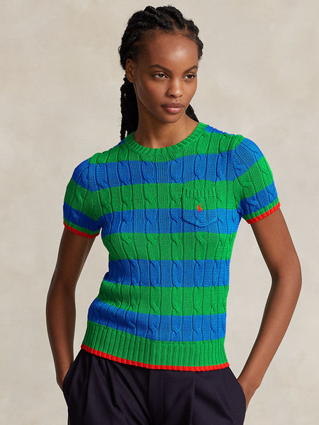 RAL.PH LAUR.EN Striped Cable Short-Sleeve JUMPER