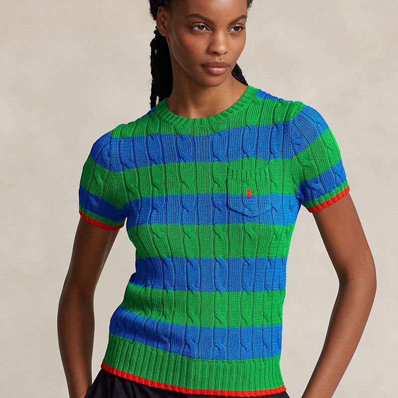 RAL.PH LAUR.EN Striped Cable Short-Sleeve JUMPER