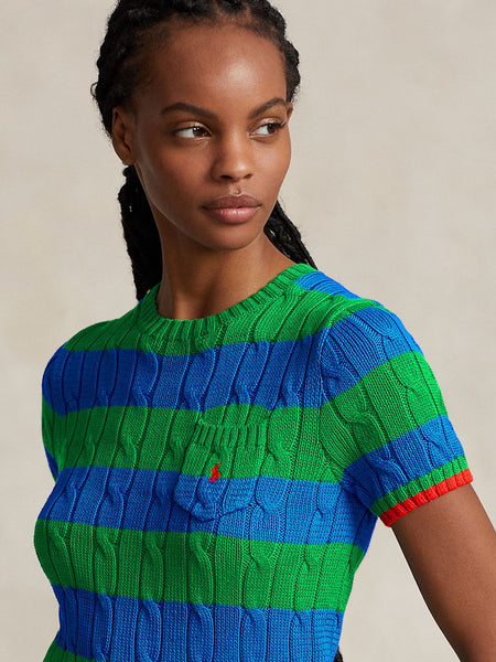 RAL.PH LAUR.EN Striped Cable Short-Sleeve JUMPER