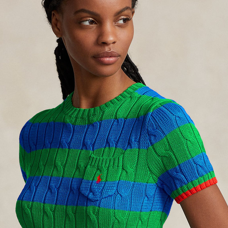 RAL.PH LAUR.EN Striped Cable Short-Sleeve JUMPER