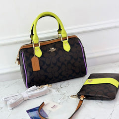 COA.CH ROWAN SATCHEL SIGNATURE CANVAS BROWN IRIS SPEEDY