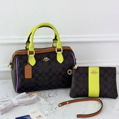 COA.CH ROWAN SATCHEL SIGNATURE CANVAS BROWN IRIS SPEEDY