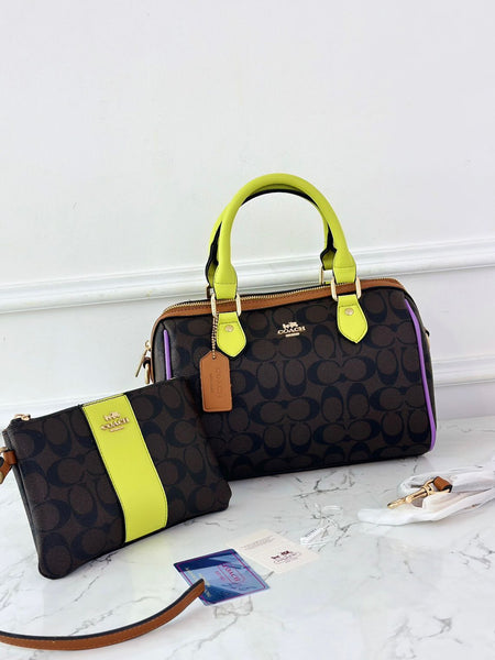 COA.CH ROWAN SATCHEL SIGNATURE CANVAS BROWN IRIS SPEEDY