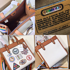 COA.CH FEILD TOTE 22 BAG IN COLORBLOCK WITH PATCHE