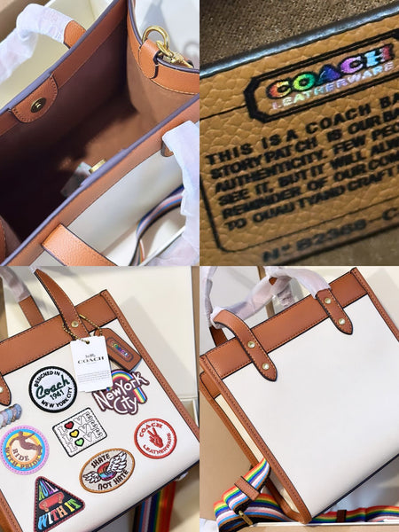 COA.CH FEILD TOTE 22 BAG IN COLORBLOCK WITH PATCHE