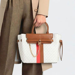 MICH.AEL KO.RS HAMILTON LEGACY LARGE LOGO STRIPE BELTED SATCHEL