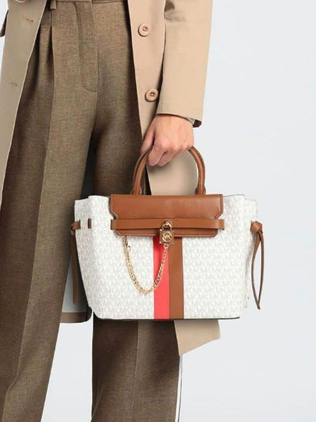 MICH.AEL KO.RS HAMILTON LEGACY LARGE LOGO STRIPE BELTED SATCHEL