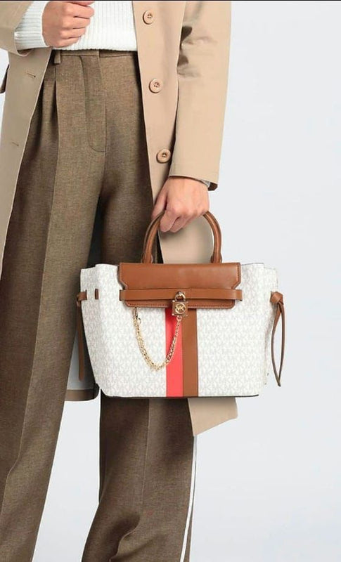 MICH.AEL KO.RS HAMILTON LEGACY LARGE LOGO STRIPE BELTED SATCHEL