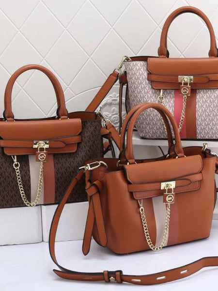 MICH.AEL KO.RS HAMILTON LEGACY LARGE LOGO STRIPE BELTED SATCHEL