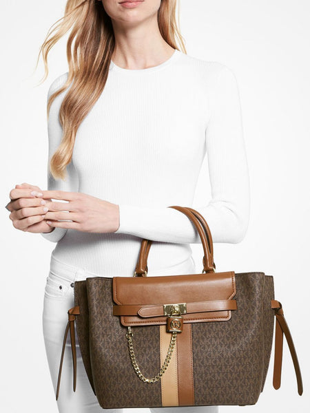 MICH.AEL KO.RS HAMILTON LEGACY LARGE LOGO STRIPE BELTED SATCHEL