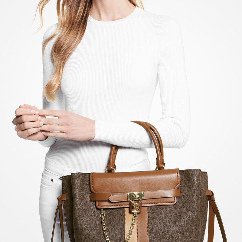 MICH.AEL KO.RS HAMILTON LEGACY LARGE LOGO STRIPE BELTED SATCHEL