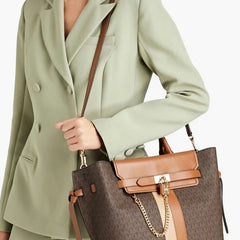 MICH.AEL KO.RS HAMILTON LEGACY LARGE LOGO STRIPE BELTED SATCHEL