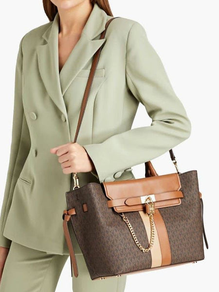 MICH.AEL KO.RS HAMILTON LEGACY LARGE LOGO STRIPE BELTED SATCHEL