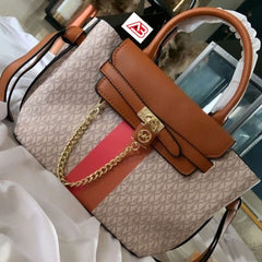 MICH.AEL KO.RS HAMILTON LEGACY LARGE LOGO STRIPE BELTED SATCHEL