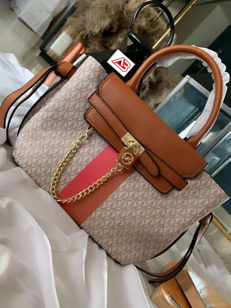 MICH.AEL KO.RS HAMILTON LEGACY LARGE LOGO STRIPE BELTED SATCHEL