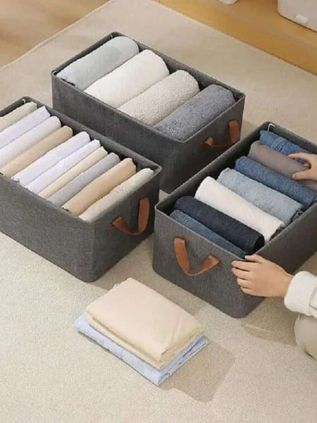 Toteeme Collapsible Fabric Storage Cubes Organizer with Handles Foldable Storage Baskets for Organizing Toys, Books, Shelves, Closet, Large Storage Box with Handles (3 PCS, Big Storage Box, Brown New)