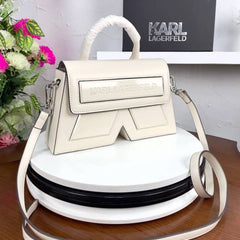 KA.RL LAGE.RFELD IKON K MEDIUM LEATHER HANDBAG