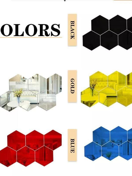 WallDaddy Mirror Stickers For Wall Pack Of 40 Hexagon Silver Color Flexible Mirror Size (10x12)Cm Each Hexagon