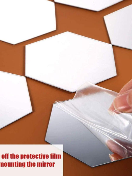 WallDaddy Mirror Stickers For Wall Pack Of 40 Hexagon Silver Color Flexible Mirror Size (10x12)Cm Each Hexagon
